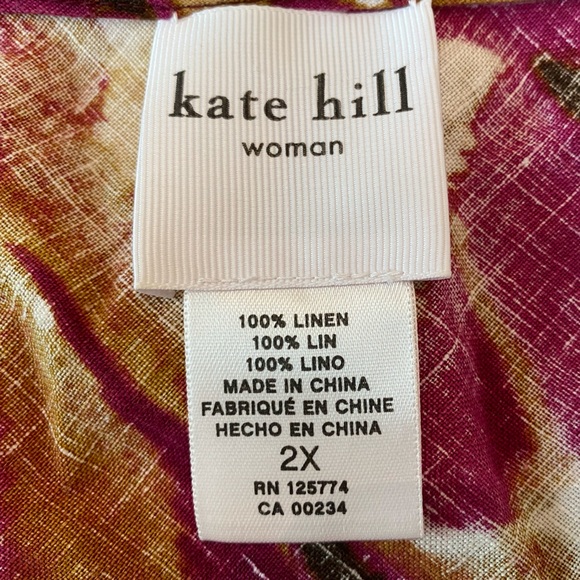 Kate Hill Woman 2X Linen tank bold pattern artsy - Picture 3 of 5